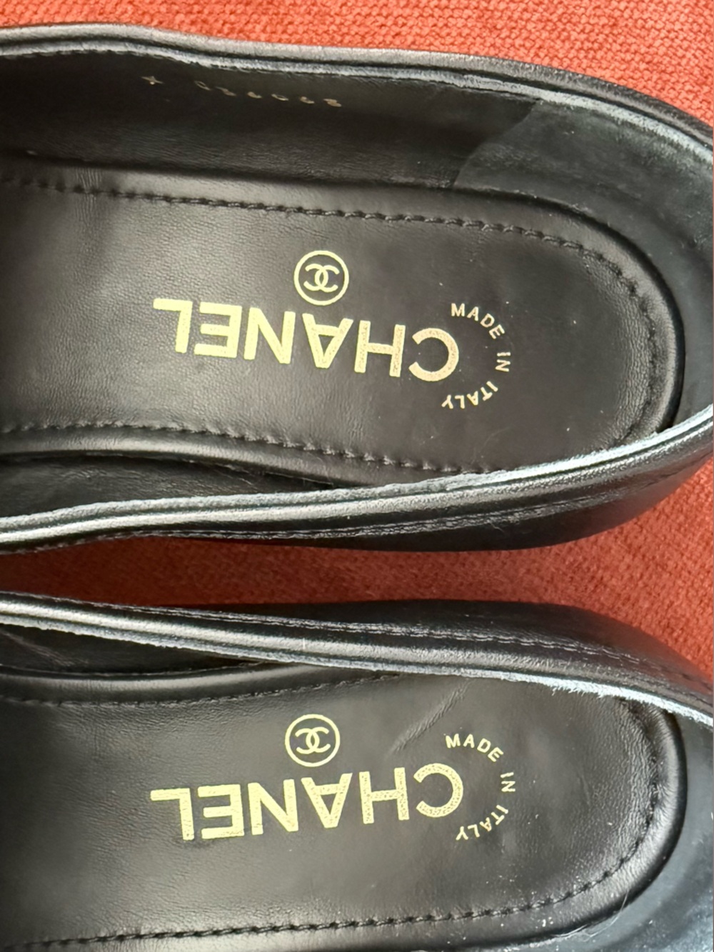 CHANEL Black  Leather Loafers with Gold CC Medallion . - Picture 5 of 12